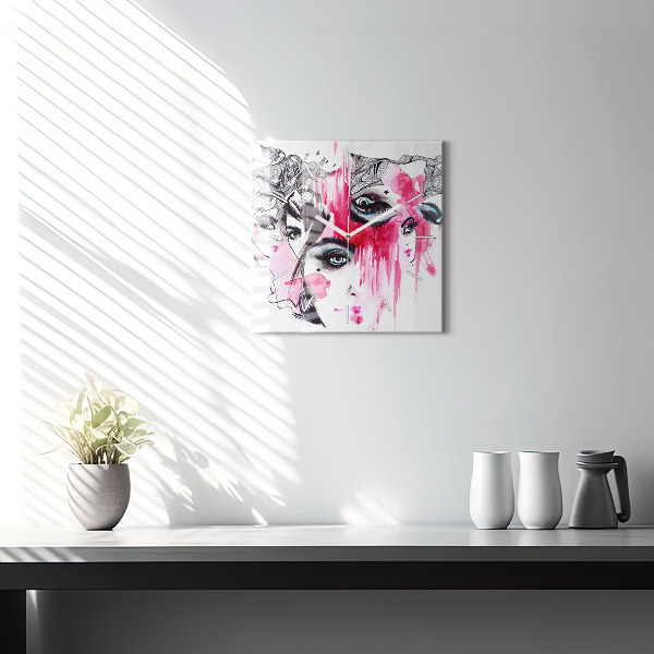 Square glass wall clock Many faces of abstraction