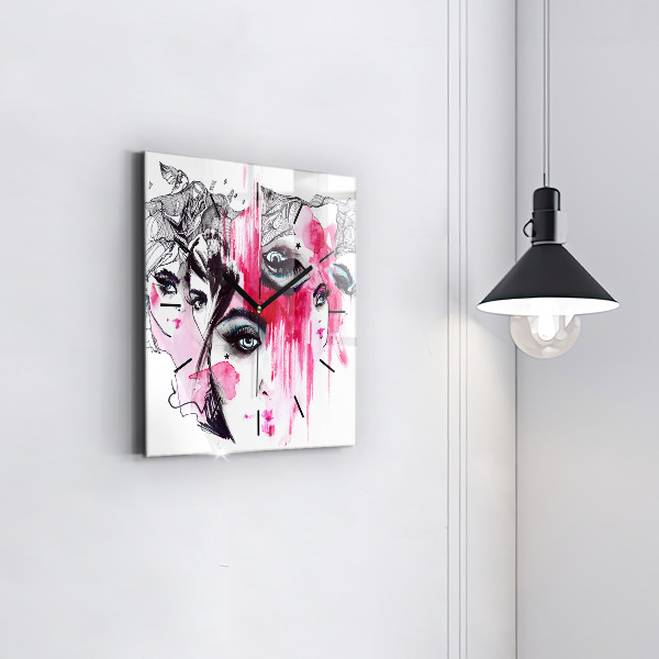 Square glass wall clock Many faces of abstraction
