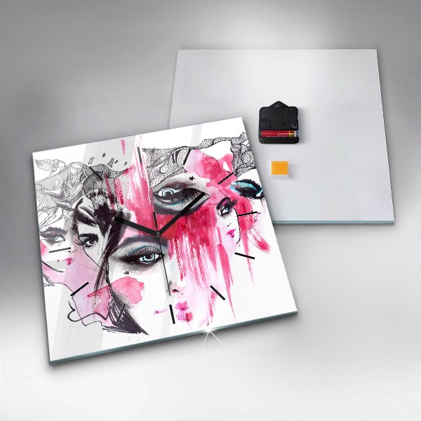 Square glass wall clock Many faces of abstraction