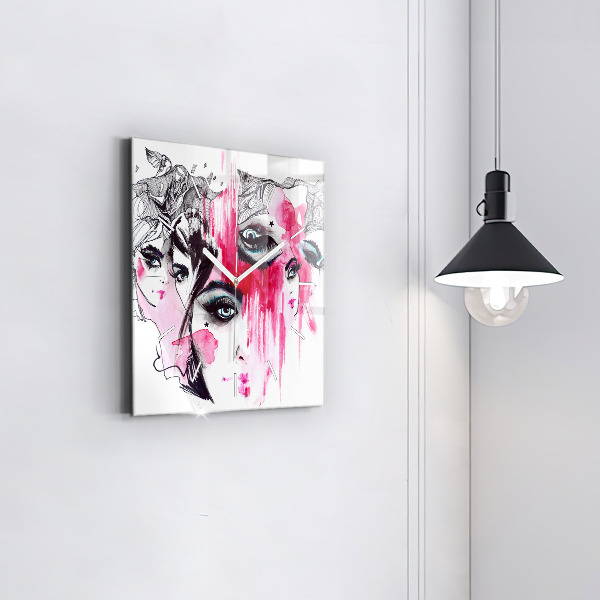 Square glass wall clock Many faces of abstraction