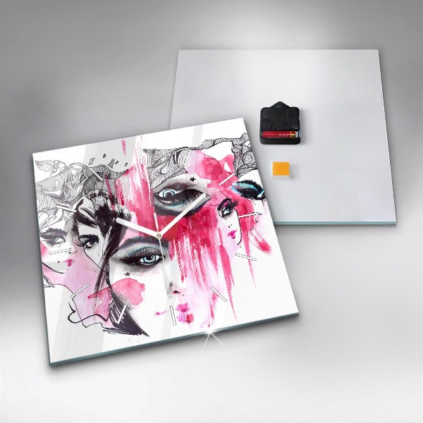 Square glass wall clock Many faces of abstraction
