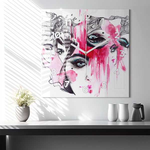 Square glass wall clock Many faces of abstraction