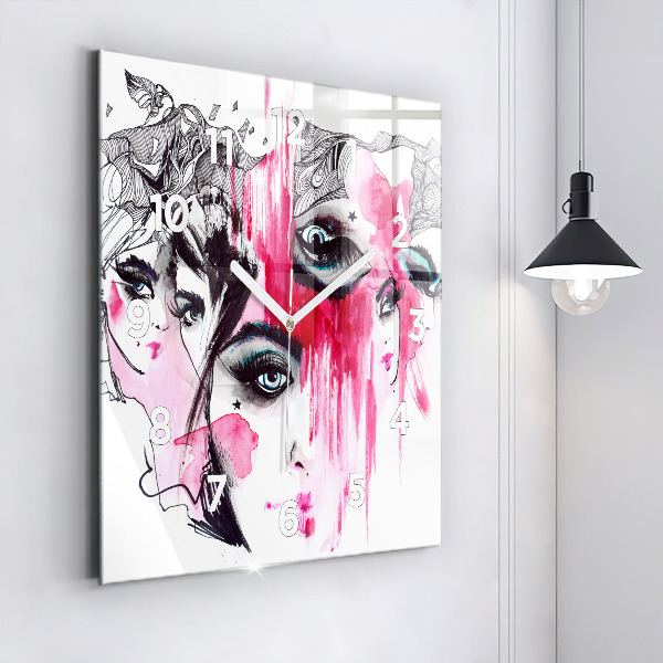 Square glass wall clock Many faces of abstraction