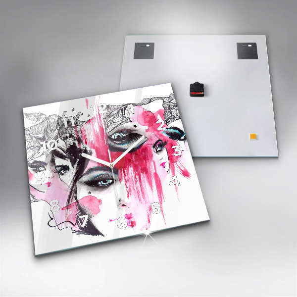 Square glass wall clock Many faces of abstraction