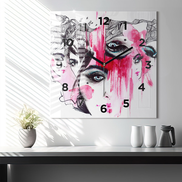 Square glass wall clock Many faces of abstraction