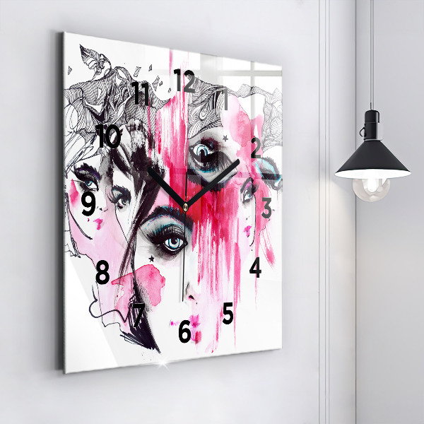 Square glass wall clock Many faces of abstraction