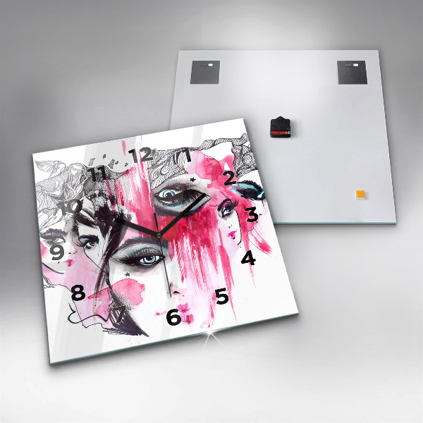 Square glass wall clock Many faces of abstraction