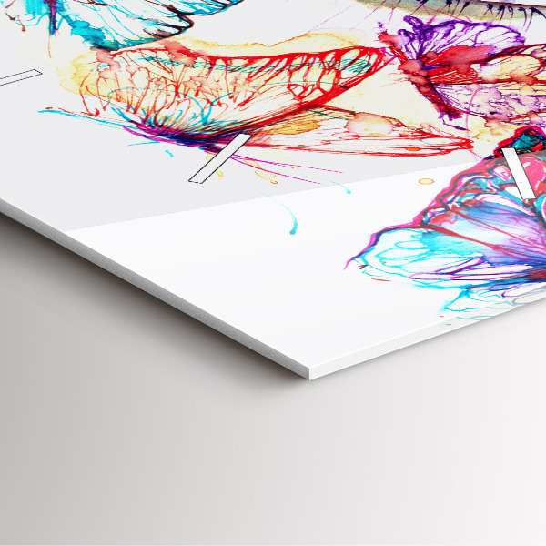 Square glass wall clock Colorful butterfly eye