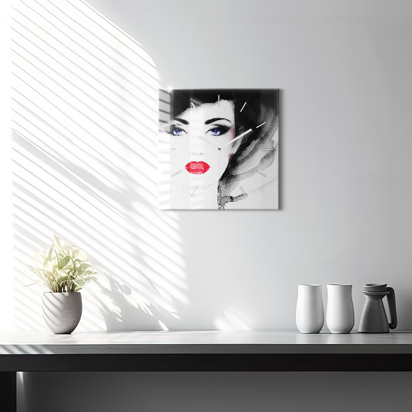 Square glass wall clock Portrait of a woman