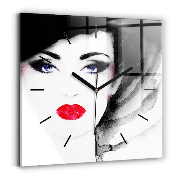 Square glass wall clock Portrait of a woman