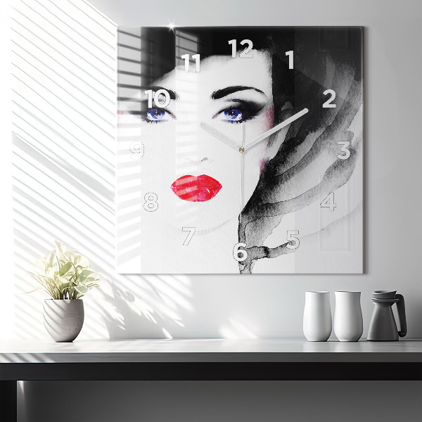 Square glass wall clock Portrait of a woman