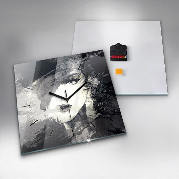 Square glass wall clock Woman - watercolors