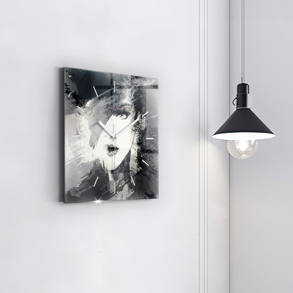 Square glass wall clock Woman - watercolors