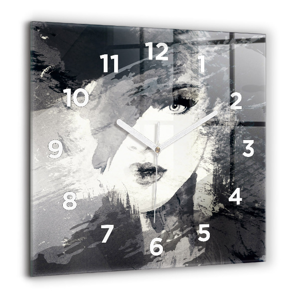 Square glass wall clock Woman - watercolors