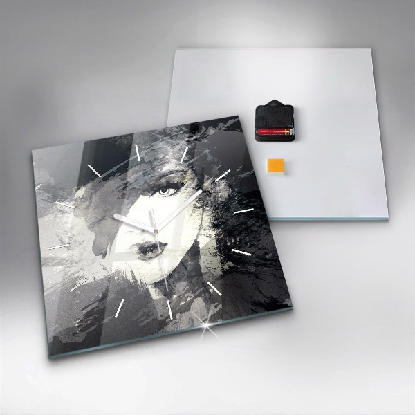 Square glass wall clock Woman - watercolors