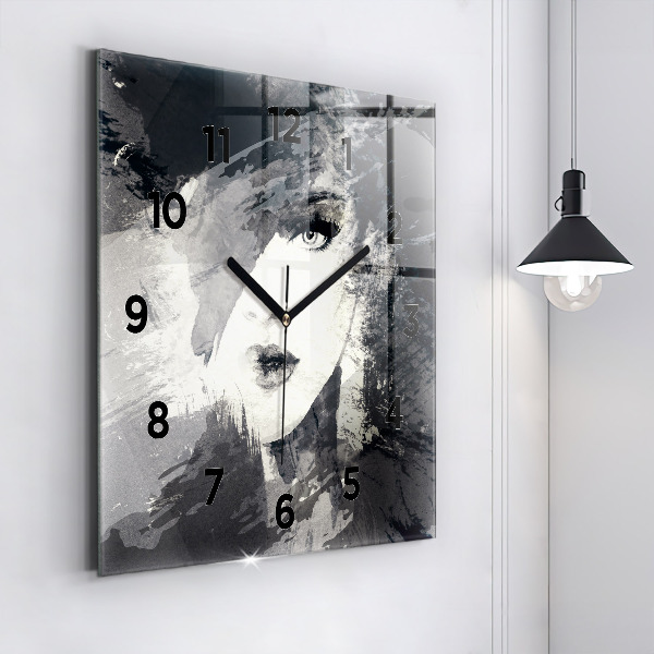 Square glass wall clock Woman - watercolors