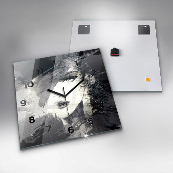 Square glass wall clock Woman - watercolors