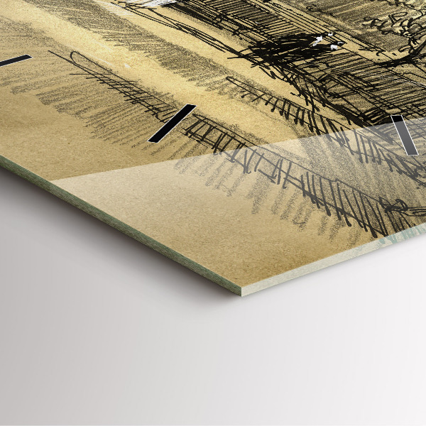 Square glass wall clock Park and trees in sepia