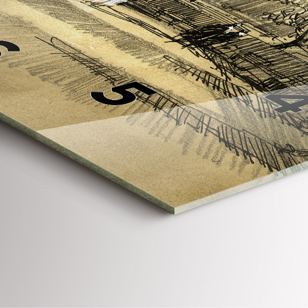 Square glass wall clock Park and trees in sepia