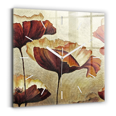 Square glass wall clock Painted poppies