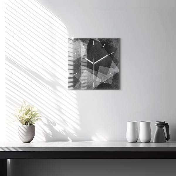 Square glass wall clock Geometric abstraction