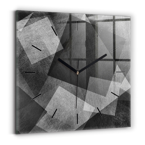 Square glass wall clock Geometric abstraction