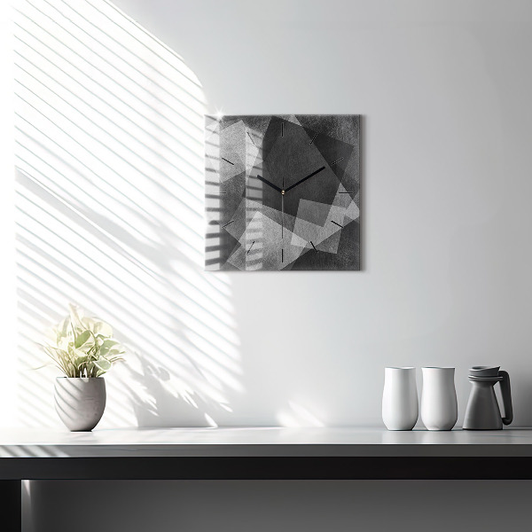 Square glass wall clock Geometric abstraction