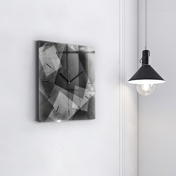 Square glass wall clock Geometric abstraction