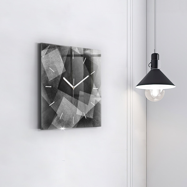 Square glass wall clock Geometric abstraction