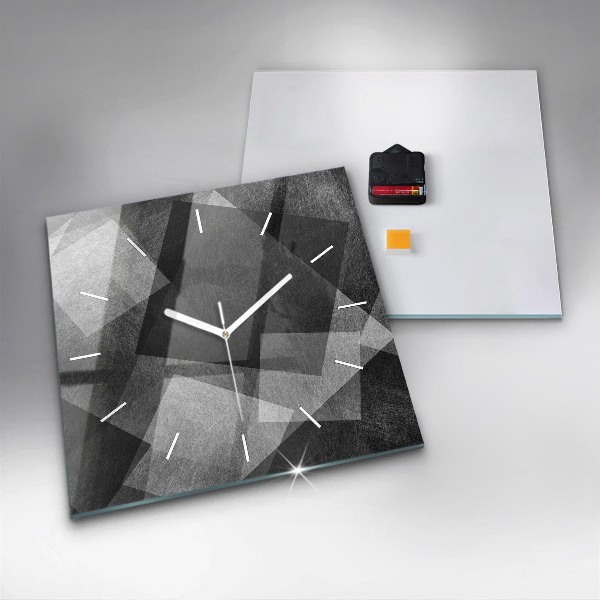 Square glass wall clock Geometric abstraction