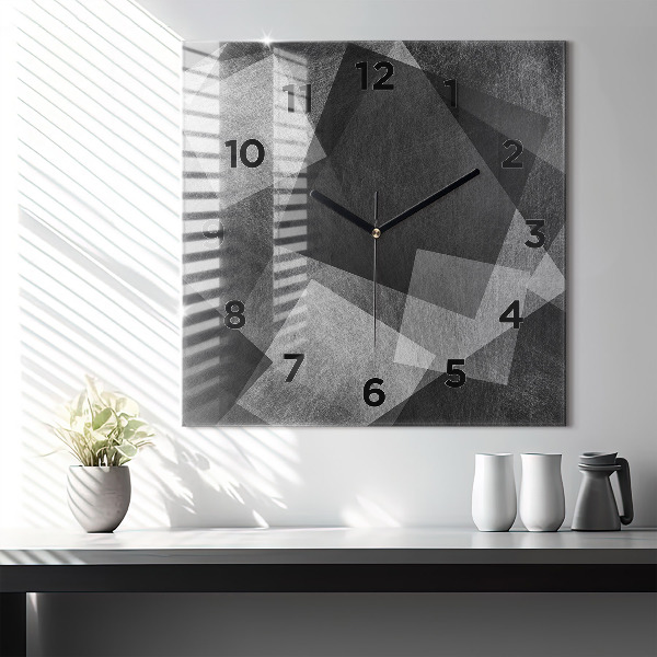 Square glass wall clock Geometric abstraction
