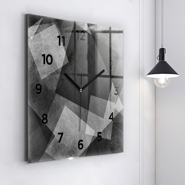 Square glass wall clock Geometric abstraction