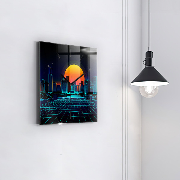 Square glass wall clock Cyberspace city