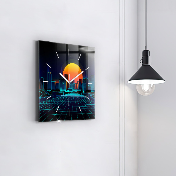 Square glass wall clock Cyberspace city