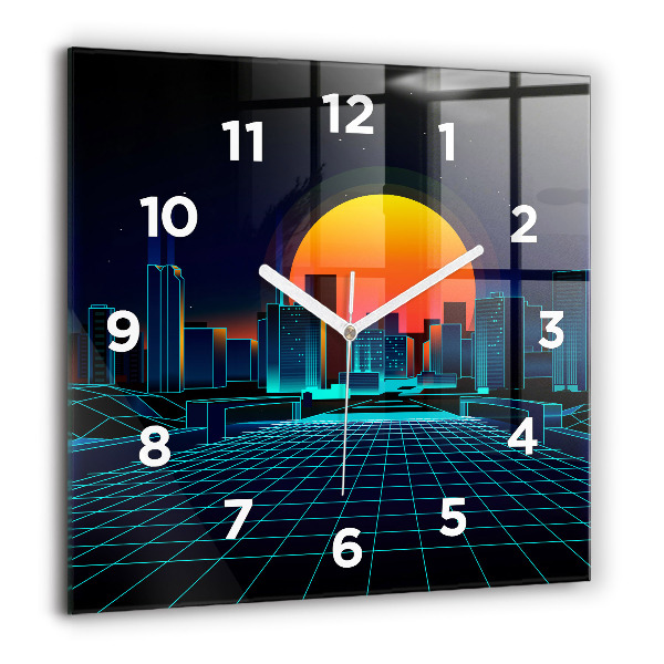 Square glass wall clock Cyberspace city