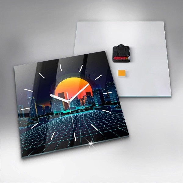 Square glass wall clock Cyberspace city