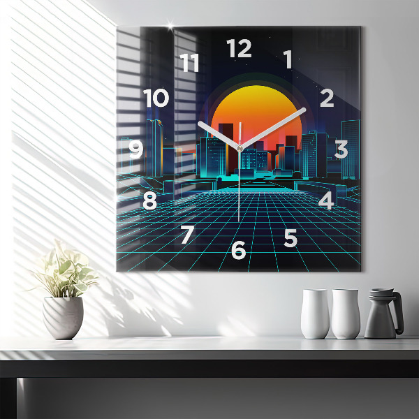 Square glass wall clock Cyberspace city