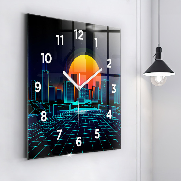 Square glass wall clock Cyberspace city