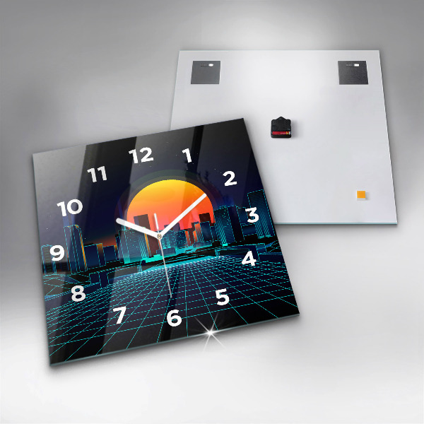 Square glass wall clock Cyberspace city