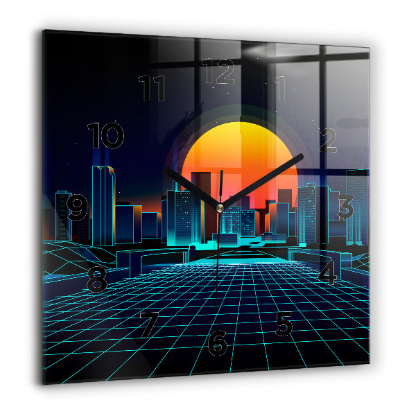 Square glass wall clock Cyberspace city