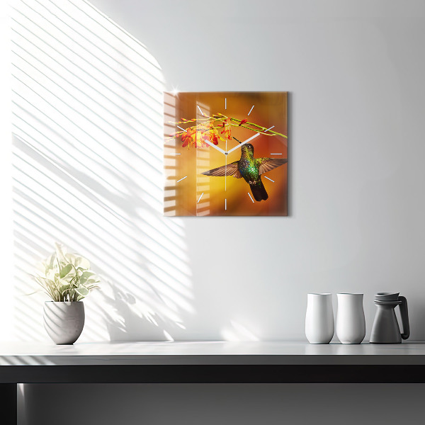 Square glass wall clock Hummingbird bird