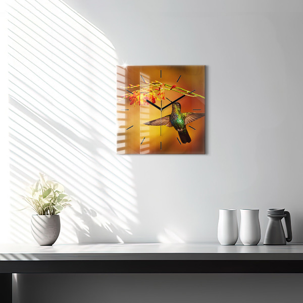 Square glass wall clock Hummingbird bird