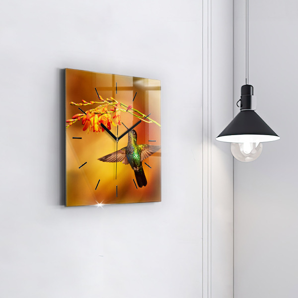 Square glass wall clock Hummingbird bird