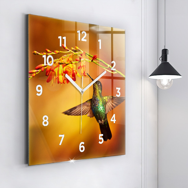 Square glass wall clock Hummingbird bird