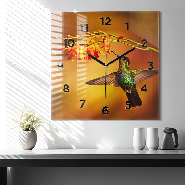 Square glass wall clock Hummingbird bird