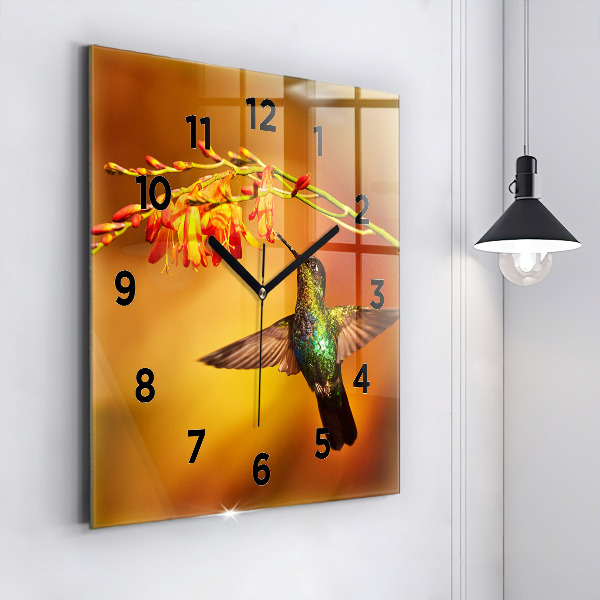 Square glass wall clock Hummingbird bird