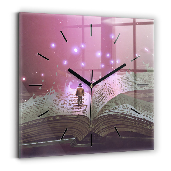 Square glass wall clock Abstraction book