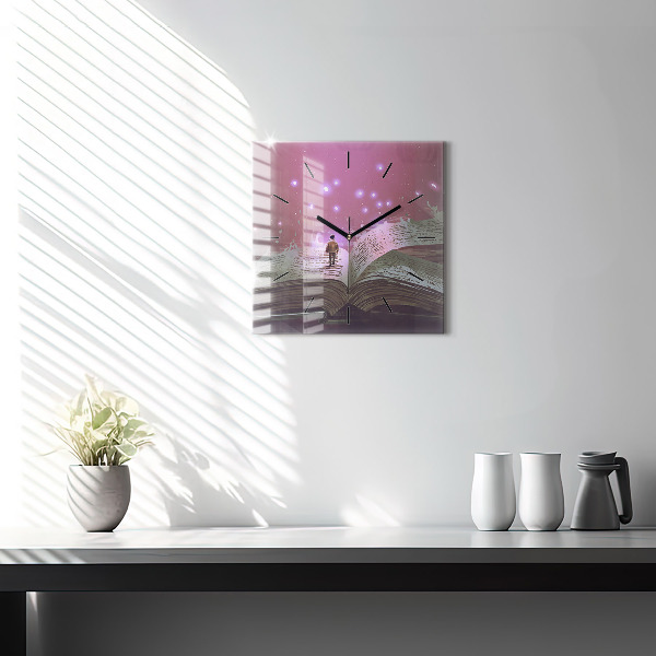 Square glass wall clock Abstraction book