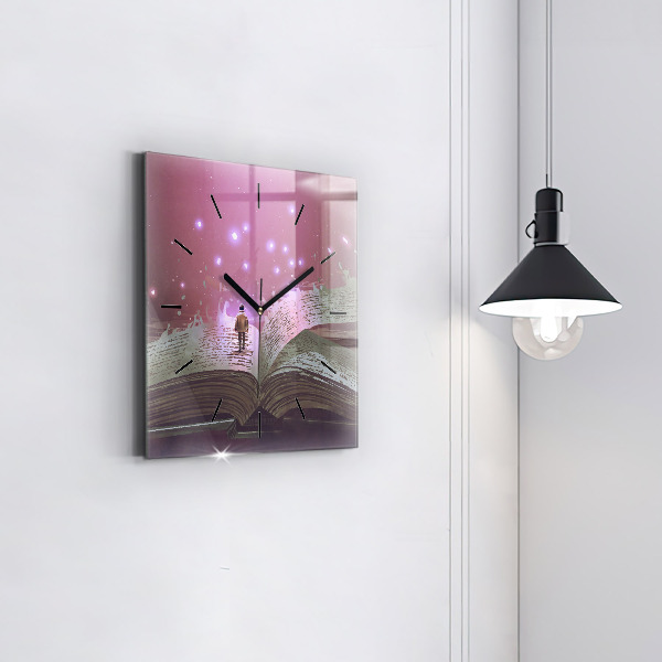 Square glass wall clock Abstraction book