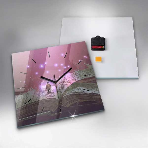 Square glass wall clock Abstraction book